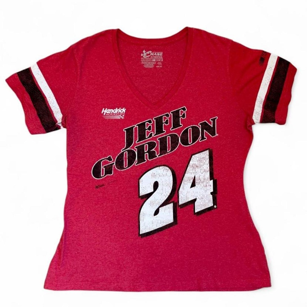 Vintage XXL/2XL Chase Authentics Women's Jeff Gordon #24 NASCAR V-Neck T-Shirt